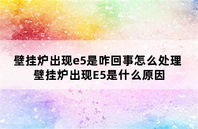 壁挂炉出现e5是咋回事怎么处理 壁挂炉出现E5是什么原因